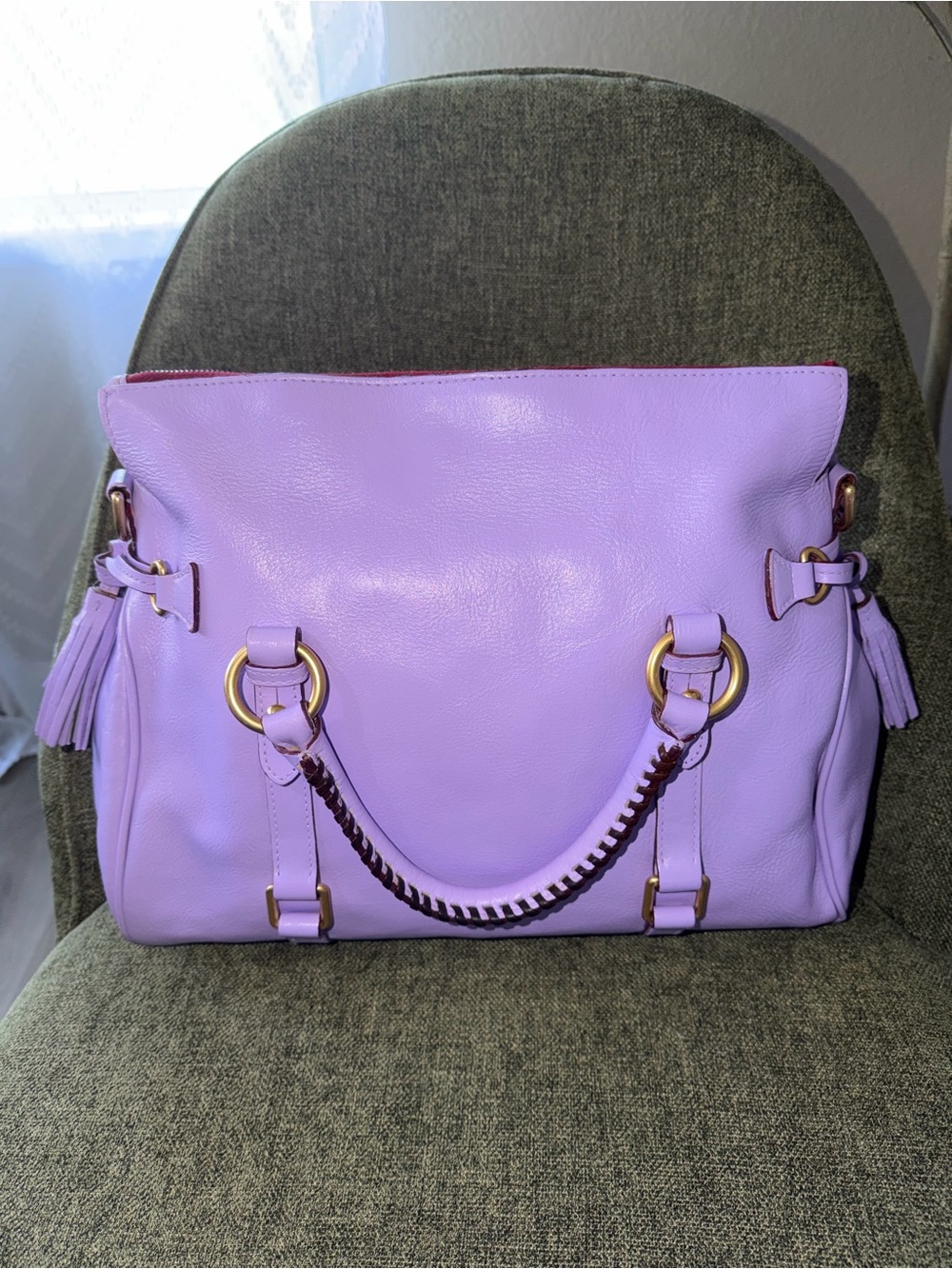 Dooney & Bourke CUSTOM Lavender Leather Satchel with Gold Hardware - Picture 9 of 16